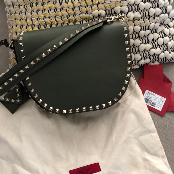 Valentino studded shoulder bag. Dark green - Picture 2 of 13